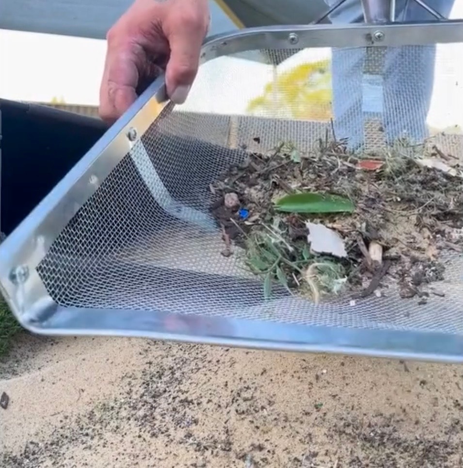 Debris collected during a Mo'scrubz artificial grass clean, separated through a mesh sieve